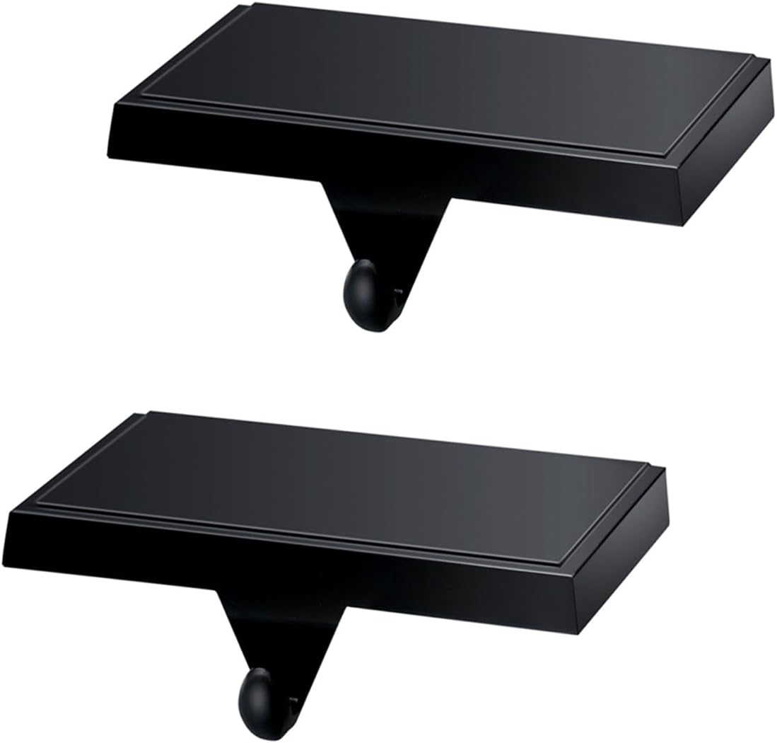 Stockings & Holders - Ulico Christmas Stocking Holders, Mantel Stocking Hangers, Weighted Metal Hanging Hooks, Stocking Holders Bases for Mantel, Fireplace Xmas Party Decoration (Black, 2 Pcs)