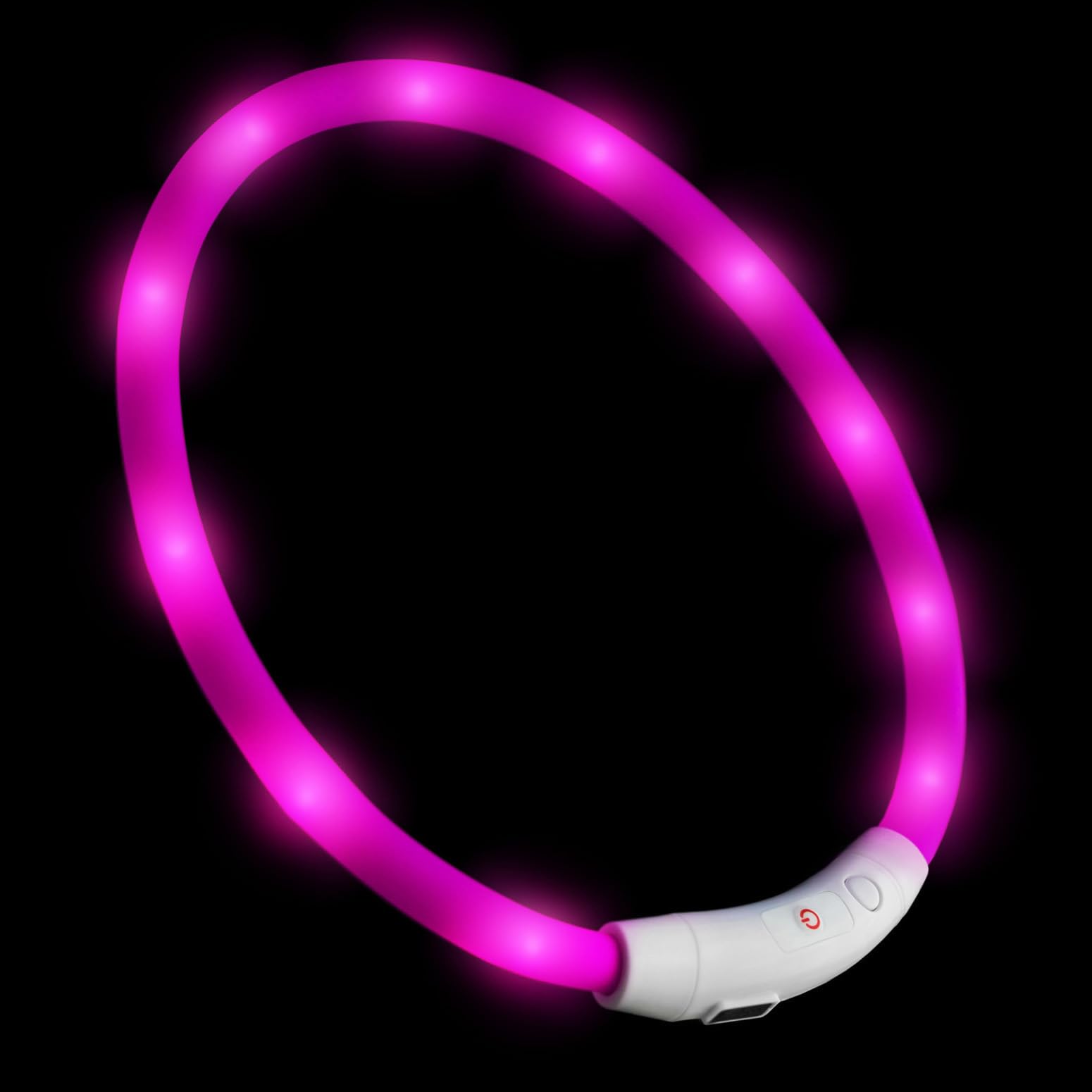 LED USB collar silicone dog collar luminous collar for dogs rechargeable via USB (size S-L 18-65 cm individually adjustable) in pink by the brand PRECORN