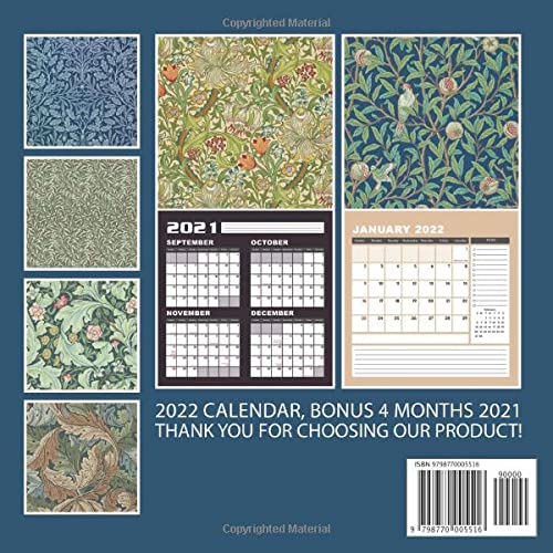 William Morris 2022 Calendar: British Textile Designer Art Collection Squared Monthly Calendar Mini Planner To Do List 12 Months 2022 Bonus September To December 2021 | Classroom, Home, Office: Mah, Mike, Mah: 9798770005516: Amazon.com: Books