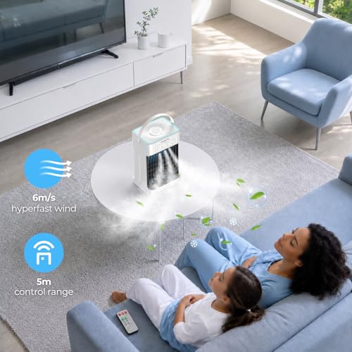 Portable Air Conditioner, 3 Speeds, 3 Mist Settings, 1100ml XL Water Tank, 2~8h Timer, Air Conditioner Portable, Climatiseur Portatif, Personal Small Mini Air Conditioner Cooling Fan for Room Bedroom