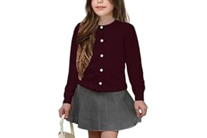 UELoop Girls' Cardigan Sweater [Cute Petal Buttons] Cotton Long Sleeve Crewneck Uniform Sweater for 5-14 Years Girls