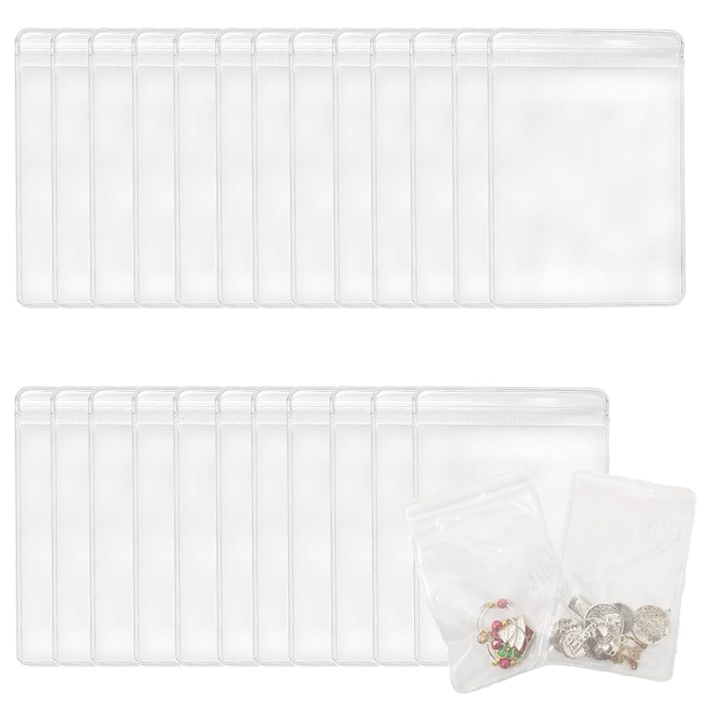 CjingCH 50 PCS PVC Jewellery Bags 8 x 12cm Clear Earring Bags Self Seal PVC Zipper Lock Bag Waterproof Small Plastic Organizer Bag for Jewelry Earring Ring Necklace