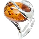 HolidayGiftShops Sterling Silver and Baltic Honey Amber Adjustable Ring Sunshine