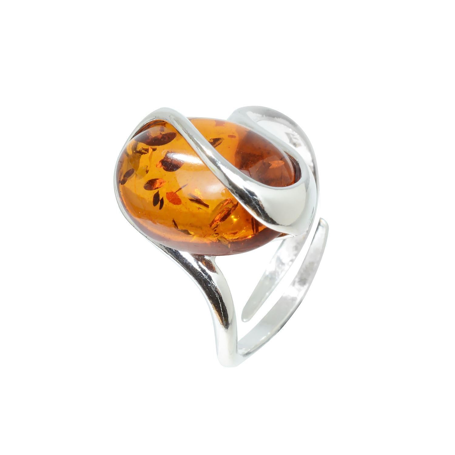 Sterling Silver and Baltic Honey Amber Adjustable Ring Sunshine