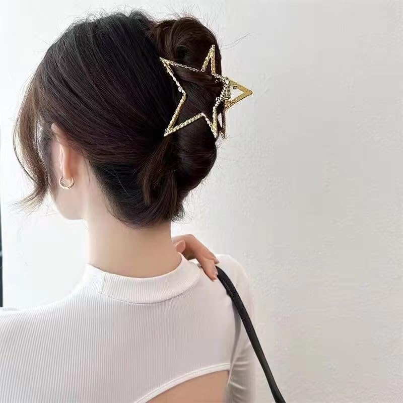 fdsmall Hair Claw Sliver Star Metal Hair Claw Clips for Thick Heavy Hair Strong Hold Claw Barrettes Star Designs Hair Barrettes Fashion Hair Accessories for Women Girls (Gold)