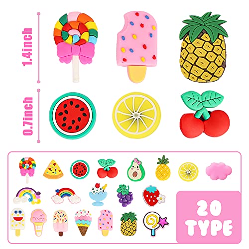 BigOtters 40 PCS Rainbow Fruit Shoe Charms, Wristband Bracelet Charms Shoe Decoration Charms Party Gift Decor for Girls and Boys Slip-ons