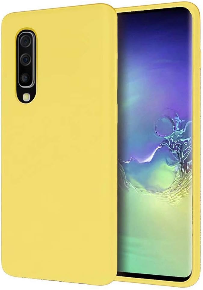 FHXD Compatible with Samsung Galaxy A7 2018 Case TPU Liquid Silicone Gel Protective Cover with Soft Microfiber Cloth Lining Cushion Anti Scratch Shockproof Cover-Yellow