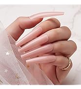 Makartt Press On Nails, 24 Pcs Fake Nails 12 Sizes Light Pink Acrylic Nail Tips With Nail Glue Na...