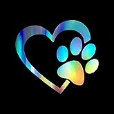 Heart with Dog Paw Decal Vinyl Sticker Auto Car Truck Wall Laptop | Holographic | 6" x 5.5"