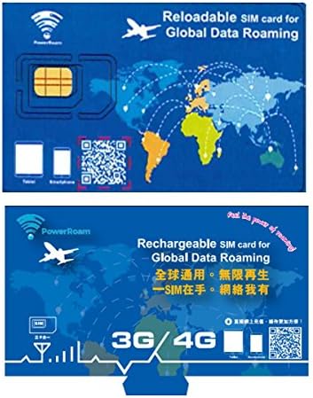 PowerRoam - Global Prepaid 3 in 1 3G LTE DATA SIM Card - Support Over 50 Countries - Compatible Any Smartphones &amp; Tablets