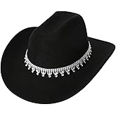BEAUDRM Women's Rhinestone Sequin Fedora Cowboy Hat Boho Western Wide Brim Cowgirl Hats