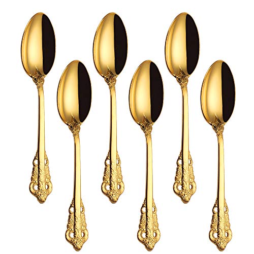 TD HOME Mirror Polished Gold Dinner Spoons, 6 Pieces Stainless Steel Spoons for Home,Kitchen,Restaurant,Hotel, Set for 6