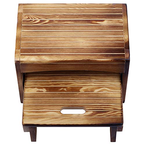 URFORESTIC Handcrafted 100% Solid Wood Bed Step Stool-Foot Stool Kitchen Stools Bed Steps Small Step Ladder Bathroom Stools (Burned) - Thumbnail 2