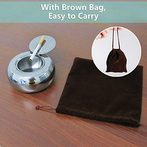 Ashtray, Newness Stainless Steel Modern Tabletop Ashtray with Lid, Cigarette Ashtray for Indoor or Outdoor Use, Ash Holder for Smokers, Desktop Smoking Ash Tray for Home Office Decoration, Silver - Thumbnail 4