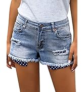 Angerella Denim Shorts for Women Mid Rise Ripped Jean Shorts Stretchy Folded Hem Hot Short Jeans