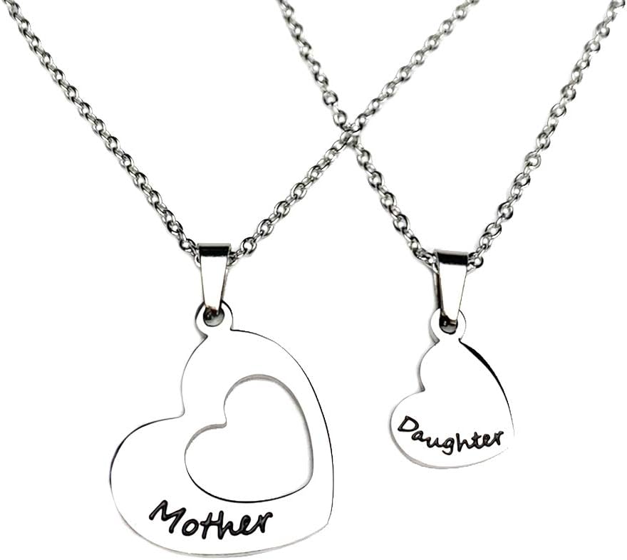 GulCean Matching Necklace for Mom and Daughter Set 2 Heart Rose Gold Stainless Steel Relationship Pendant Necklace Special Funny Graduation Birthday Thanksgiving for Mom Mum Mommy with Box