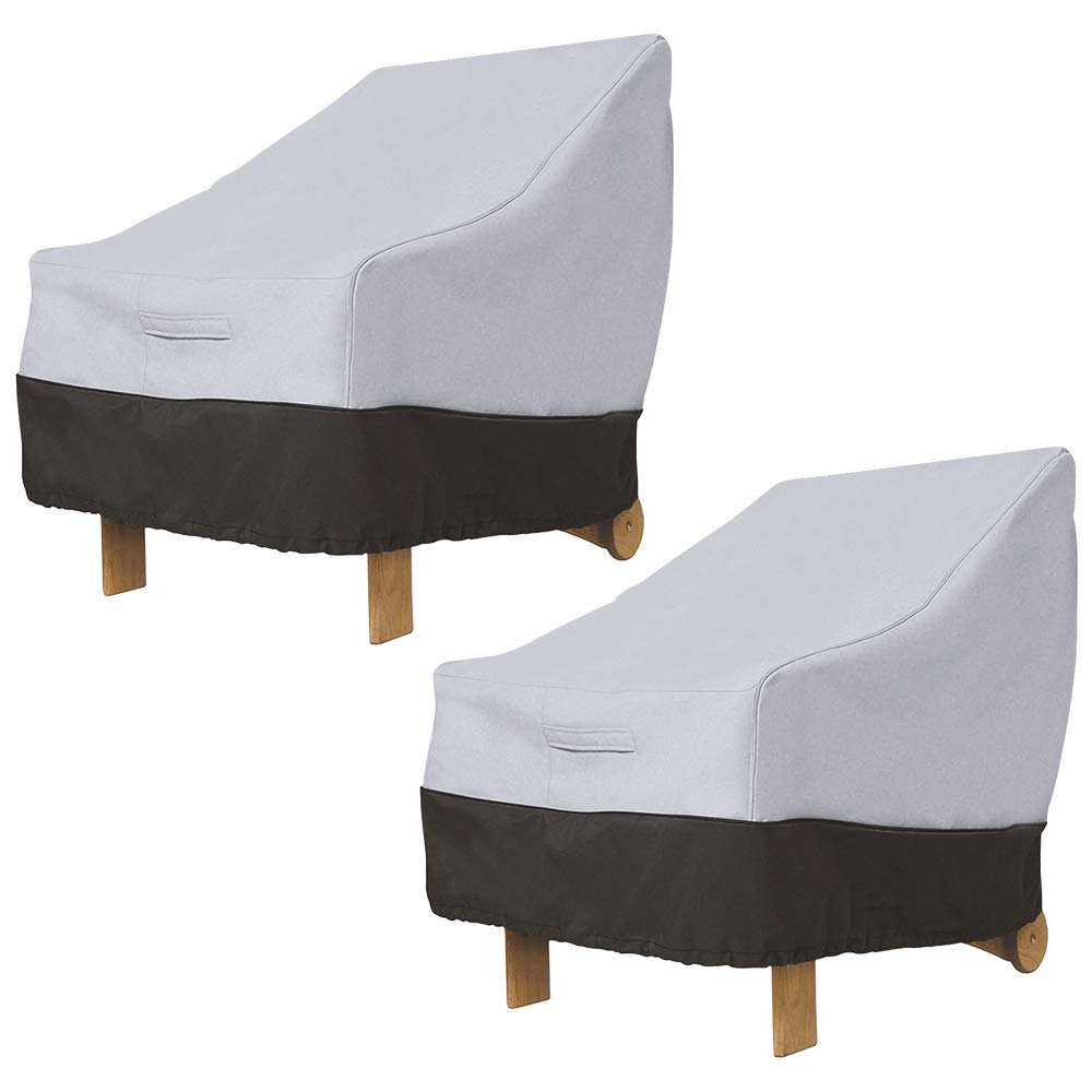 FOUNDOVE 2PCS Patio Chair Cover Waterproof for Garden Deep Seat Lounge Chair, Veranda High Back Armchair Sofa Furniture Covers (96.5 * 89 * 79cm, Grey)