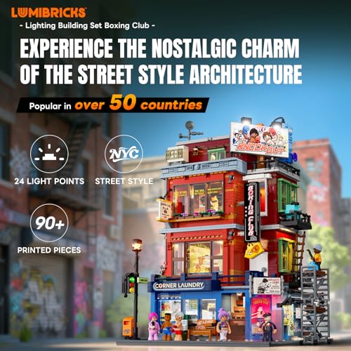 LUMIBRICKS Street Fusion Boxing Club Lighting Building Bricks Set - City Town Modular Playset Collection Display kit with Minifigures 3036 Pcs for Adults & Teens & Life Enthusiasts