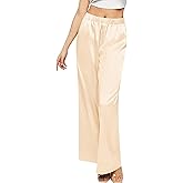 SWOMOG Women's Silk Satin Pajama Pants Longs Silky Sleep Pants Loungewear Trousers Elastic Waist Lounge Pj Bottoms