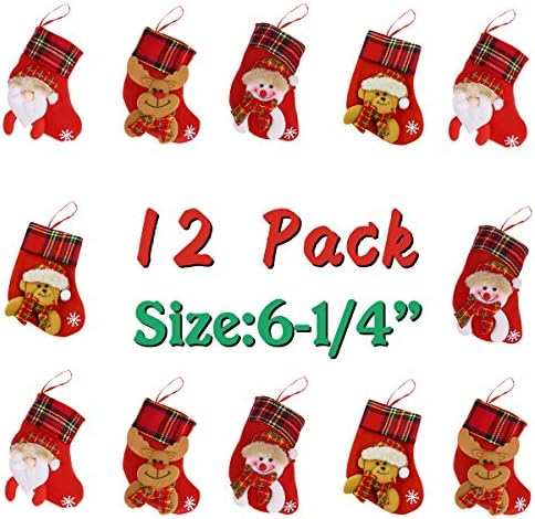 12 Pack 6-1/4" Felt Mini Christmas Stockings for Favors and Decorations