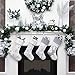 Valery Madelyn 21 Inch Large Frozen Winter Silver White Christmas Stockings Decorations Personalized Hanging Ornaments with Embroidery Reindeer and Faux Fur Trim for Xmas Gifts