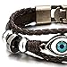 COOLSTEELANDBEYOND Three-Row Mens Women Tribal Evil Eye Beads Charms Leather Bracelet Wristband Wrap Bracelet