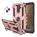 LDStars Compatible for Galaxy A6 Plus 2018 Phone Case(NOT for A6),Galaxy J8 2018 Case, Heavy Duty Soft TPU Hard PC Protective Cover with 360° Ring Kickstand for Magnetic Car Mount-Rose Gold