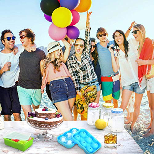 Ice Cube Trays, Ice Cube Tray with Lid, Large Silicone Ice Cube Tray, Ice Ball Mould & Funnel, Whiskey Ice Ball Maker Ice Clip, Easy to Release Spill-Resistant, Food Grade Materials, Blue/Green