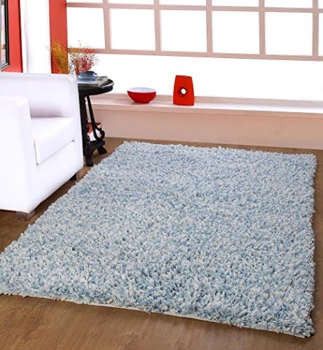 Shines LLC Vogue Shag Collection - (8'x10') Silk Rayon Viscose and Cotton Shag Textured Pattern Accent Royal Shag Aqua Blue Area Rugs