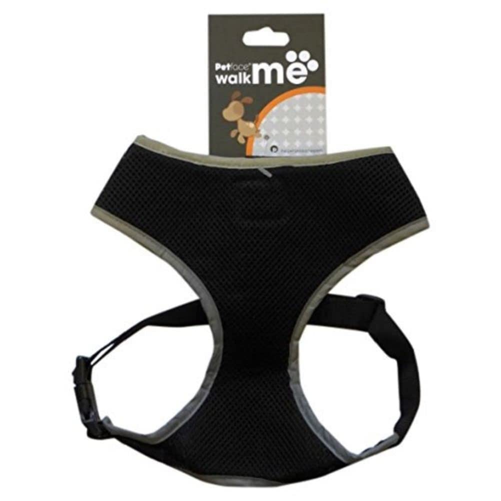 Petface Comfort Adjustable Dog Harness with Reflective Strips for Walking, Secure Clip Fastening, Easy Control, X-Small, Black (Pack of 1)