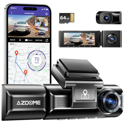 AZDOME M550 4K WiFi 3 Channel On Dash Cam, Dual Front And Rear For Car