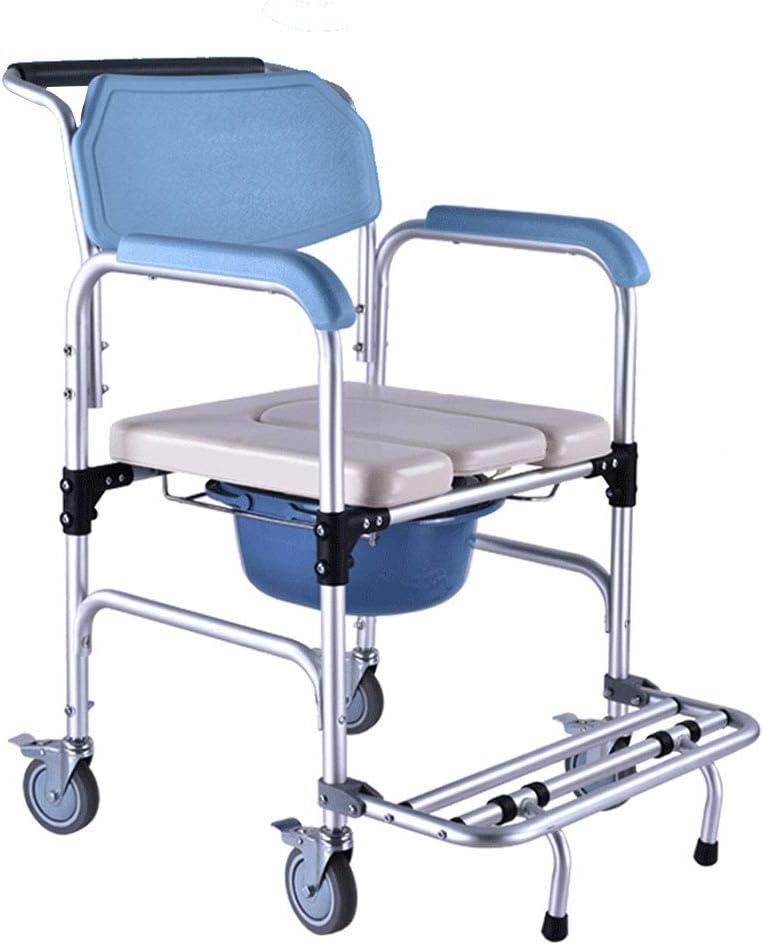 Folding Commode Chair For Toilet W/Wheels & Pedal Load 330 Lbs, 4 In 1 Multifunctional Portable Heavy Duty Bidet Shower Bath Chair