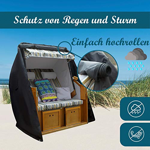 GreenEcho® Strandkorb Schutzhülle L - 135cm Breit - mit Belüftungsöffnungen, Wasserdicht, Winddicht,Reißfest 600d Oxford… – Bild 6