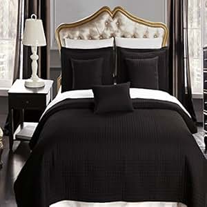 Amazon.com: Full / Queen size Black Coverlet 3pc set