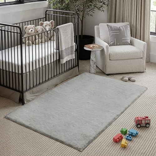 Alfombra Salon 90x150cm Gris Alfombras Moderno Pelo Sintético Suave Habitacion Carpete Sala Comedor Dormitorio Pie Cama Oficina Grandes Decoración Carpet