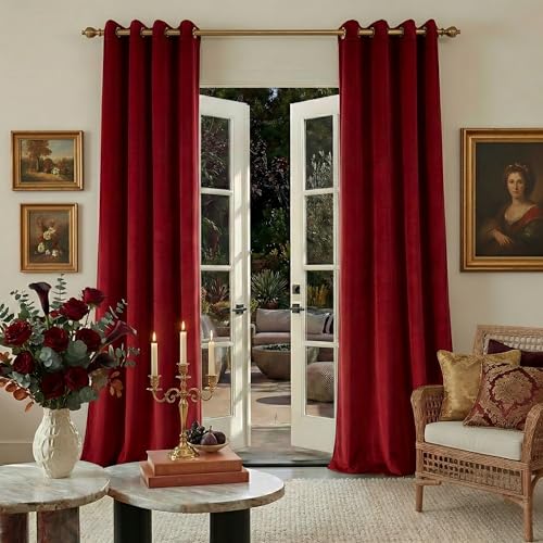 NICETOWN Red Velvet Curtains