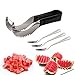 Watermelon Slicer Cutter and Tongs Server Stainless Steel Fruit Knife with 3 Forks Non Slip Silicone Handle Save Timer No Mess For Home Kitchen Tool