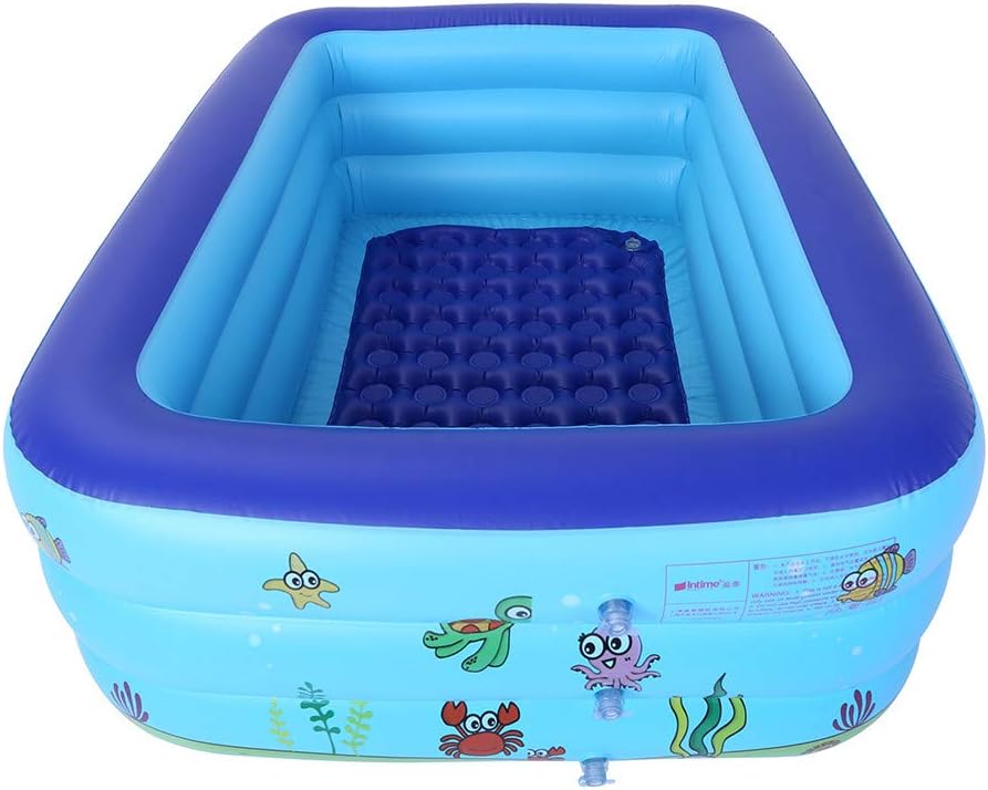 Large Kids Inflatable Swimming Pool, Underwater World Inflatable Swimming Pool Ocean Reef Easy Set Pool Set （59×43.3×19.7in） (Blue)