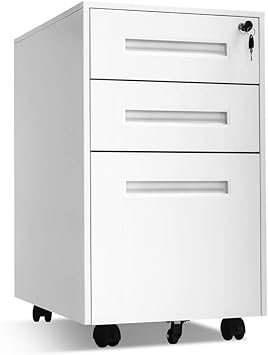 Amazon Com Locking File Cabinet Rolling Metal Filing Cabinet 3 Drawer Fully Assembled Office Pedestal Files Except Wheel White B Home Kitchen
