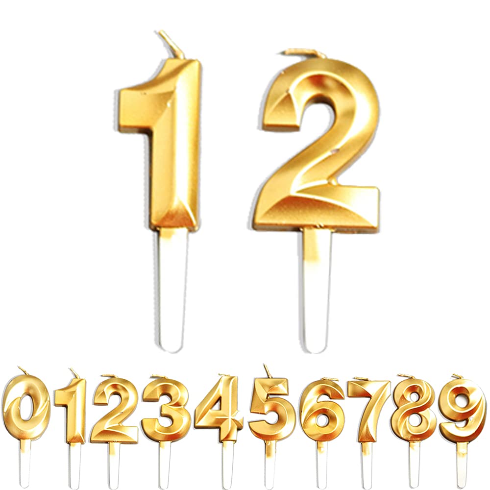 Birthday Candles, 12th/21th Birthday Cake Candles, Cake Decoration for Birthday Party Wedding Anniversary Graduation Party Supplies (Gold, Number 1&2)