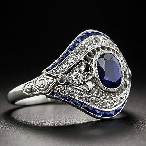 preeyanan Antique 10Kt White Gold Filled Blue Sapphire Ring Wedding Women Jewelry Sz 6-10 (10)