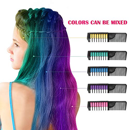 Hair Chalk, ETEREAUTY Hair Chalk Color Comb Temporary Hair Color Cream Non-toxic Washable with Shawl for Kids Party and Cosplay, Hair Chalk Pens Works on All Hair Colors (8 Colors)