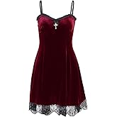 TSMNZMU Womens Gothic Velvet Dress Sleeveless Lolita Fairy Dresses Vintage Witchy Camisole Dress Grunge Harajuku Lace Dress