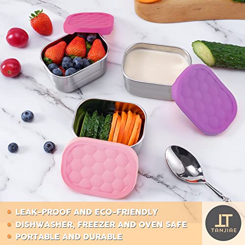 Tanjiae Stainless Steel Snack Containers for Kids Easy Open Leak Proof Small Food Containers