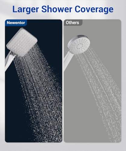 Newentor Shower Head and Hose[TESTSIEGER], High Pressure Shower Head with 6 Modes, Universal Water Saving Large Showerhead with 1.5M Hose, Silver