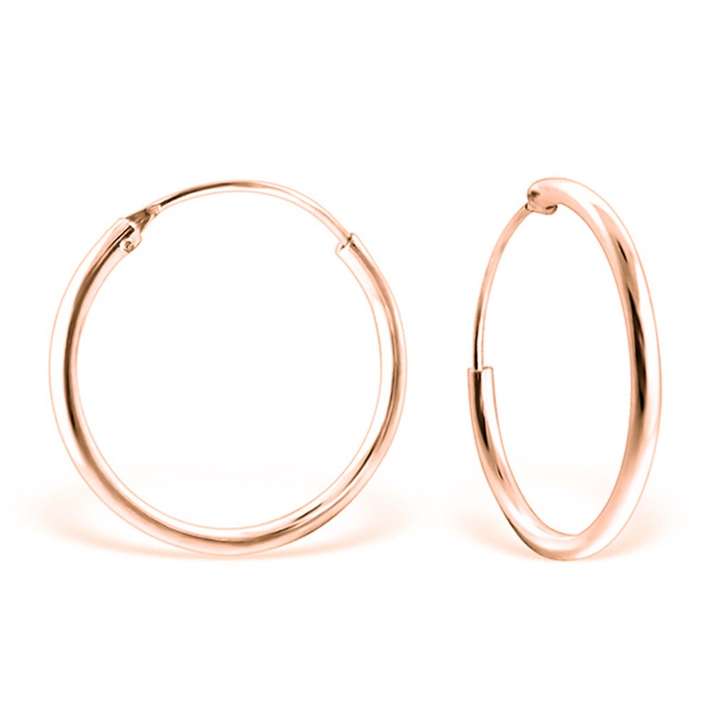 DTPSilver - 925 Sterling Silver Rose Gold Plated Medium/Large size Hoops/Sleepers/Creole Earrings - Thickness 3 mm - Diameter 30 mm