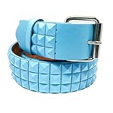 Faddism Unisex Pyramid Studded Leather Belt River - Baby Blue M