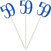 Blue Glitter 59th Birthday Centerpiece Sticks, 12-Pack Number 59 Table Topper Anniversary Party Decorations