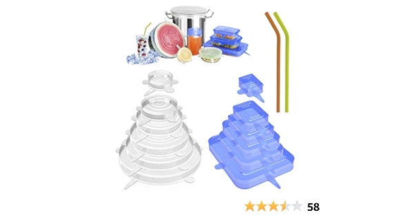 14pcs】Tapas elásticas de silicona, tapas rectangulares y ...