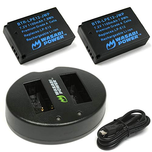 Wasabi Power LP-E12 Battery (2-Pack) and Dual USB Charger for Canon EOS M, EOS M10, EOS M100, EOS M200, EOS M50, EOS Rebel SL1 (EOS 100D), PowerShot SX70 HS
